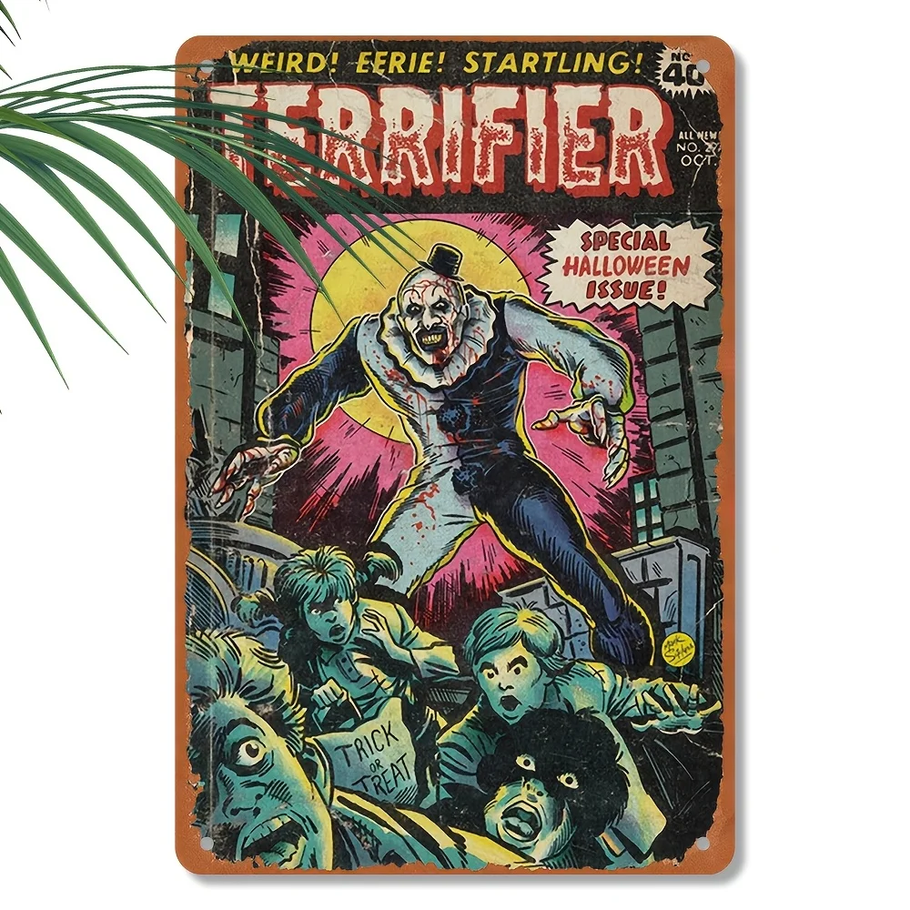 Vintage Collectible Plates - Vintage „Terrifier“ Horror-Comic Metall-Wandkunst-Schild – Retro-Eisen-Dekoration